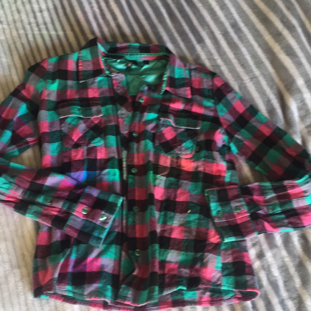 Vans large pink blue plaid collar shirt